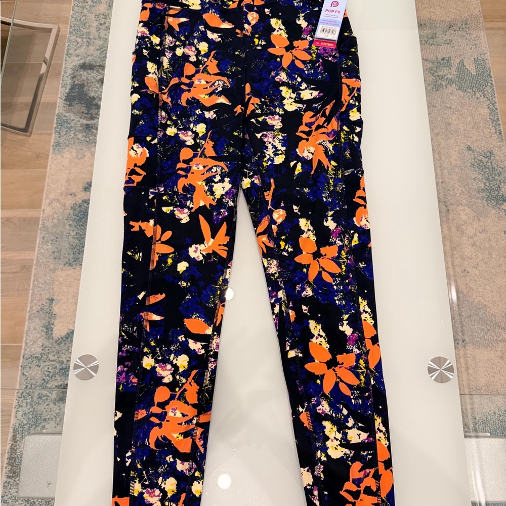 POP Fit women’s Floral Leggings - Orange, Navy & Yellow